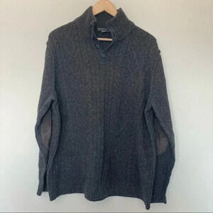 Johnston & Murphy 80% lambswool flecked grey cable knit sweater with elbow patch